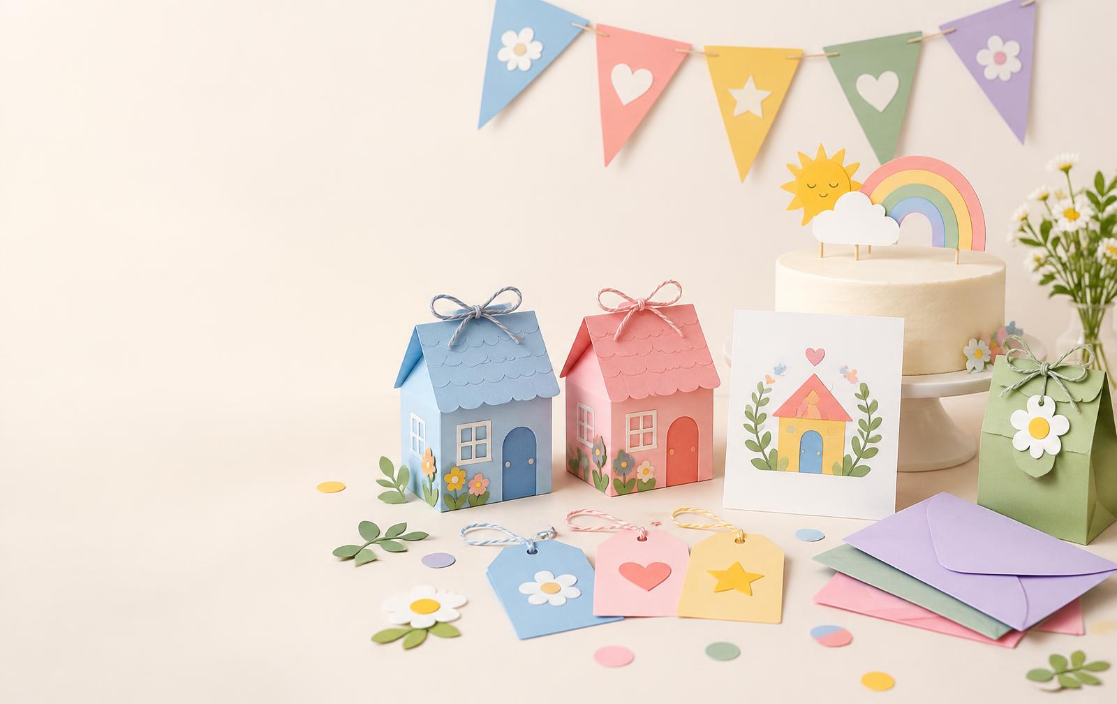 Detalhes de papelaria artesanal para uma festa